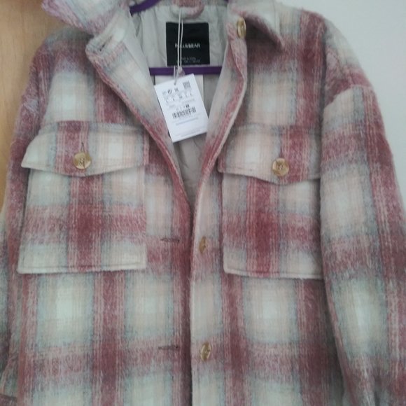 Pull & Bear, ERC , Multicolor Beige and Pink   women's  Buttons Jacket - Picture 2 of 6